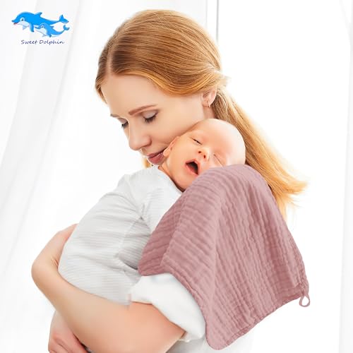Image of SWEET DOLPHIN 12 Pack Muslin Burp Cloths Large 100% Cotton Burping Clothes for Baby Drool - Absorbent and Soft Boys & Girls Milk Spit Up Rags for Newborn Essentials Registry - Neutral Retro