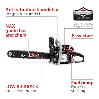 NAX POWER PRODUCTS 500C moteur 61,5 cm3 2 kW Briggs & Stratton produit sous licence guide 20" 50,8 cm système anti-rebond Low Kickback tronçonneuse thermique scie à chaîne