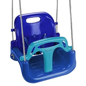 Montafox Kinderschaukel Babyschaukel 3 in 1 verstellbar mitwachsend Kinder Schaukel mit Rückenlehne Anschnallgurt, Farbe:blau