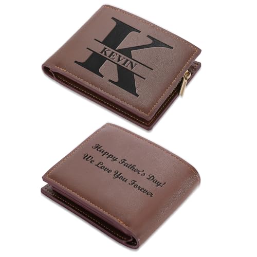 Custom Wallets for Men Customized Leather Wallet with Name & Text Personalized Fathers Day Wallets Gifts from Wife Daughter Son
