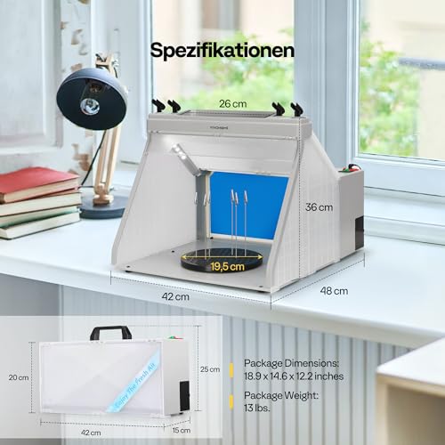 VIVOHOME Airbrush Absauganlage tragbare Spritzkabine mit 3 LED Beleuchtung mit Farb- und Spritzpistolenständern Drehtisch und Filterschwamm für Kuchen Nagel Spielzeug Modellbau Lackierarbeiten