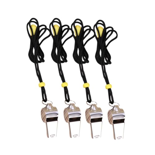 Hemoton 4Pcs Stainless Steel Whistles with Lanyard for Sports Referee Lifeguard and Training Durable Emergency Whistles for Football Basketball Outdoor