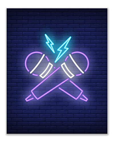 Summit Designs Dj Retro Music Wall Art Decor Prints - Set Of 4 (8X10) Inch Poster Photos - Neon Sign - Kids Bedroom Man Cave - Gift Idea #TOP5