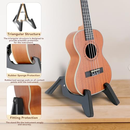 EASTROCK Folding Ukulele Stand ABS Stand for Mandolins/Violins Adjustable Portable Instrument Stand for Ukulele Accessories (Black)