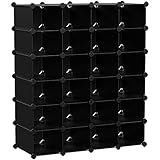 SONGMICS Shoe Rack, 24-Cube Plastic Shoe Storage Organizer Unit, Modular Cabinet, Space Saving for Entryway Hallway Living Room Bathroom, 53.1 x 14.2 x 41.3 Inches, Black ULPC046B01