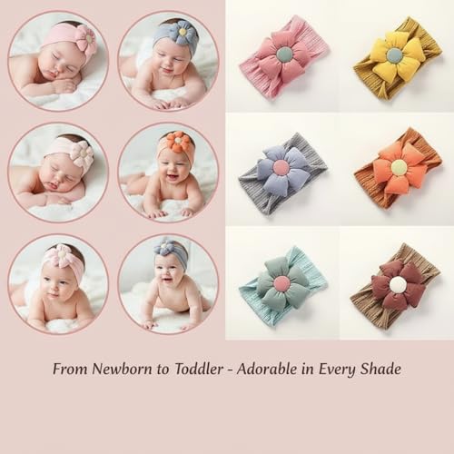 Image of BAKEFY -6 Super Stretchy Soft Knot Headbands with Hair Bows Flower Head Wrap Hair Accessories For Newborn Baby Girls Infant Toddlers Kids