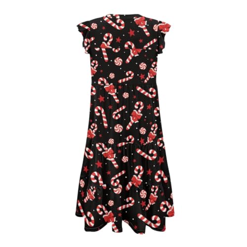 Image of Womens Summer Dress Ruffle Sleeve V Neck Dress Casual Fit Flowy Beach Vacation Sundress with Pocket S-2XL