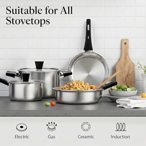 Meythway Stainless Steel Pots and Pans Set Non Toxic, 6PCs Kitchen Cookware Sets with Stay-Cool Handles, Dishwasher Safe&Compatible with All Stovetops(Gas,Electric&Induction) by Meythway - Image 3