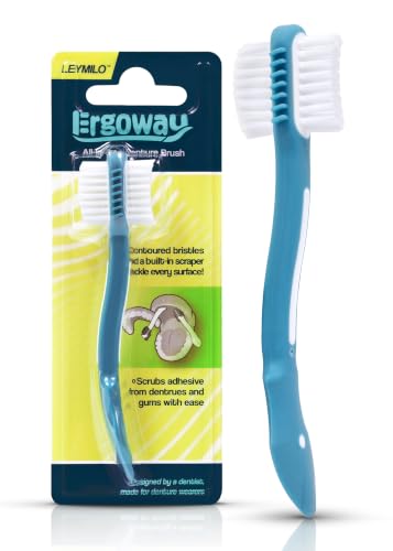 ERGOWAY Compact Denture Brush/Portable Travel Size Oral Care
