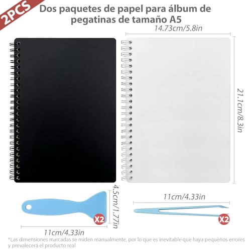 Álbum reutilizable para stickers A5, 2 unidades (negro y transparente), 30+30 hojas sueltas, 4 herramientas, almacenamiento de stickers, para journaling y proyectos artesanales miniatura 2