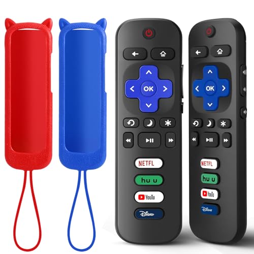 Image of (2+2 Packs) Replacement for Roku TV Remote with Silicone Cover, Universal Remote for TCL /Hisense /Onn /Westinghouse /Philips Roku Smart TVs (Not for Roku Stick /Box)