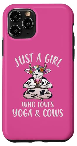 Just A Girl Who Loves Yoga & Cows �ʔ��� �ґz �J�E���K �X�}�z�P�[�X iPhone 11 Pro �p
