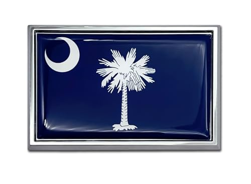 Image of Elektroplate Premium South Carolina SC State Flag with Palmetto Tree All Metal Chrome Emblem for Cars, Trucks, and All Auto | Universal Fit at 2.5 inch x 3.8 inch | Weatherproof