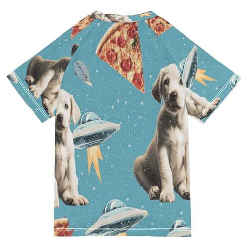 Boys Short Sleeve T-Shirts Dog Pizza UFO Rashguard Kids Swim Shirts Sun UPF 50+2