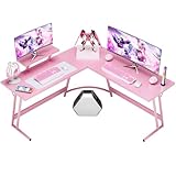 Homall Pink L Shaped Gaming Desk Computer Corner PC Desk Table with Large Monitor Stand for Home Office Studying Writing Workstation, Gift for Girls and Women (Pink, 51 Inch)