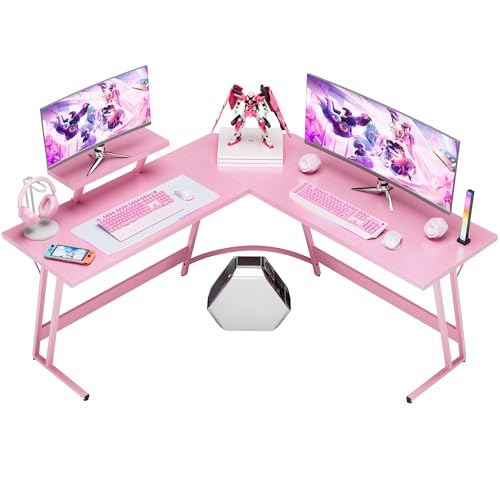 Homall Pink L Shaped Gaming Desk Computer Corner PC Desk Table with Large Monitor Stand for Home Office Studying Writing Workstation, Gift for Girls and Women (Pink, 51 Inch)