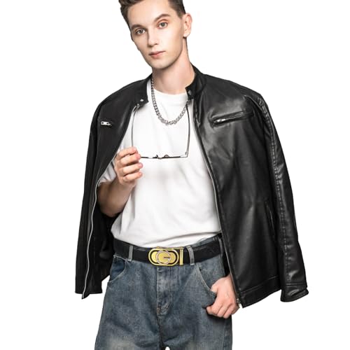 Image of Aurolran Men&Womens Leather Dress Belt Business Automatic Buckle Belt Color-Black Silver Gold