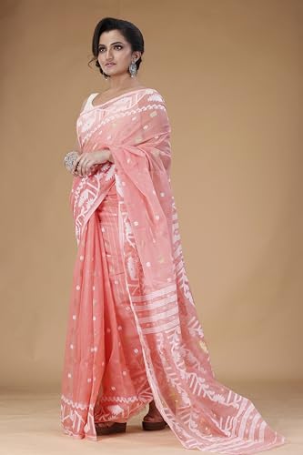Image of OISHANI SAREE GHOR Women's Traditional Bengal Cotton Silk Soft Jamdani Saree - Authentic Design and Quality - No Blouse Piece
