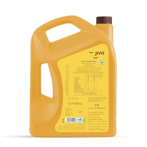 Image of Jivo Gold Refined Oil Perfect Blend of Rice Bran & Sunflower Oil | Cooking Oil | Rich in Antioxidants & Vitamins | Pro Lifestyle | 5L Family Pack