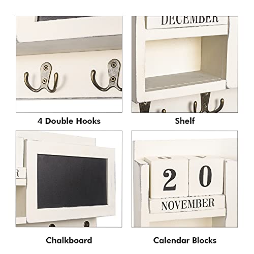 Ikkle Key Holder For Wall Mail Organizer With Key Hooks, Mail Holder Wall Mount, Wood Key Hanger Rack For Wall Decorative Entryway Hallway Kitchen 14.5X 9.5 (Rustic White) #TOP2