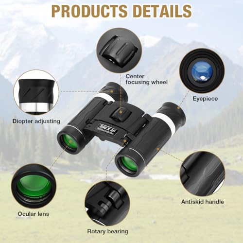 OFFCUP 200x25 Mini Compact Binoculars for Adults Kids, High Powered Small Pocket Binocular, Lightweight Folding Binoculars for Bird Watching Hunting Theater Travel Sightseeing Sport Games - Image 6