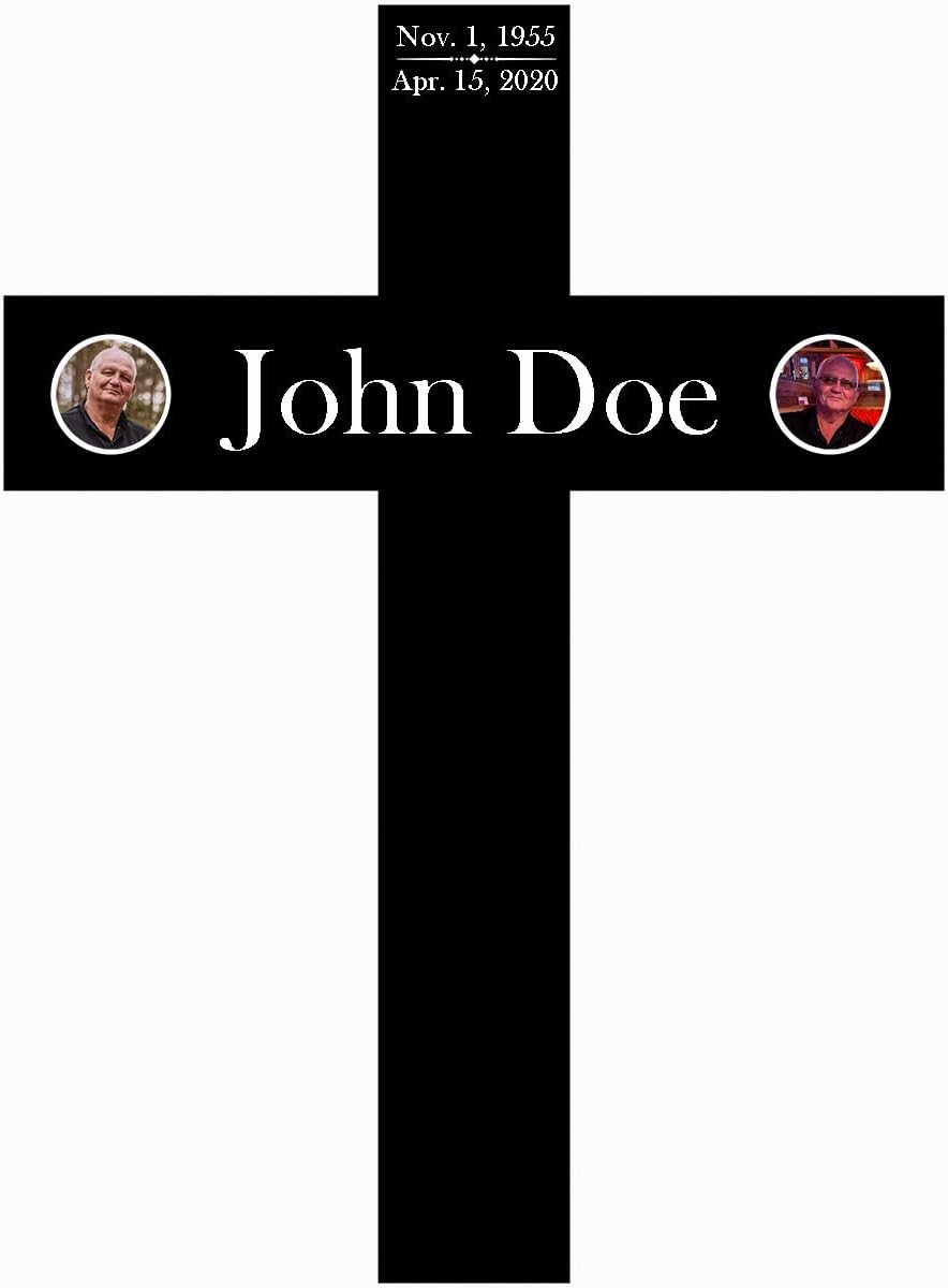 PK Décor Roadside Memorial Cross for Loved Ones with Photo - Personalized Sympathy Cross - CHOOSE Color or Pattern - Funeral Photo Display - Graveyard Decoration (Cross 8)
