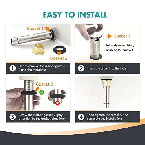 Kuzor 2 Pcs Bathroom Sink Drain Assembly Pop Up Drain With Overflow Stainless Steel Brushed Nickel For Vessel Vanity With Detachable Built-In Anti-Clogging Strainer #TOP5