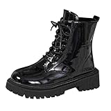 Bottines Femme en Cuir Verni à Lacets Plates Bout Rond Bottes Courtes Elegant Fermeture Éclair Semelle Chunky Antidérapante Légères Tendances Bottines Chaussures Femme Automne Hiver 43