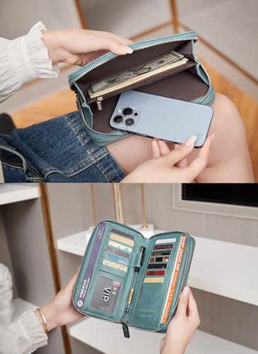 Image of Women's RFID Blocking Wallet Large Zip Around Leather Clutch with Wristlet | Large Capacity, 23 Card Slots, 2 ID Windows, Phone Holder, Soft PU Leather, RFID Secure, Coin Pocket, Checkbook Holder