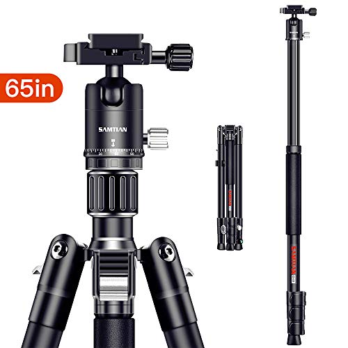 SAMTIAN Camera Tripod, 65 Inches 165CM Aluminum Alloy Travel Tripod with Monopod