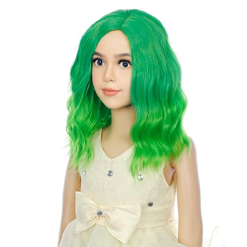 Image of PATTNIUM Kids Green Wig Short Wavy Ombre Green Wig for Girls Cosplay Party Costume Synthetic Hair Wigs