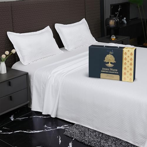 Image of Story@Home Long Staple Premium Cotton Compact Yarn Bedsheet King Size with 2 Pillow Covers, 500TC Premium Bedsheets, Home Decor, Ultimate Comfort, 270 cm x 270 cm, Checkered Printed - Checkered White