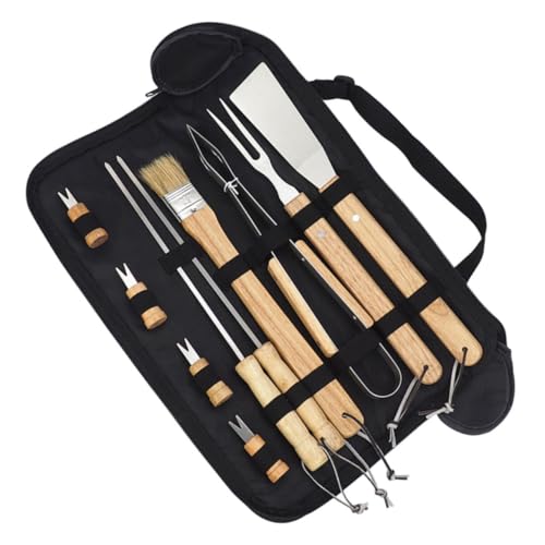 Set de Utensilios para Parrilla 10 Piezas Acero Inoxidable con Mango de Madera miniatura 1
