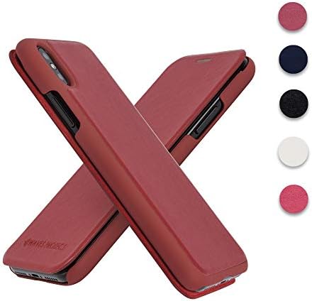 iPhone X 10 case Premium Leather flip Wallet Cell Phone Cover by Waves Protect Certified Anti-Radiation Protection (Red)