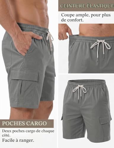 iClosam Bermuda Cargo Homme Coton Baggy Coupe Droite Gris XL – vue 5