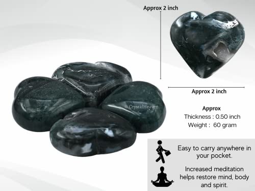 Image of Certified Moss Agate Crystal Heart Palm Pebbles Stones for Anxiety Stress Relief Massage - AAA Grade Original Healing Gemstone Agate Heart Palm Stone for Yoga Meditation Spiritual