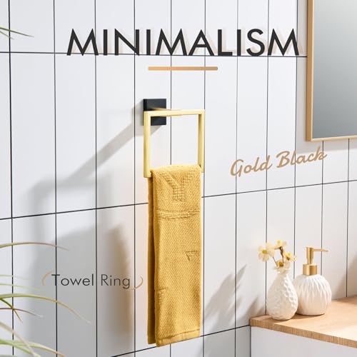 Image of KOKOSIRI Towel Ring Holder Bathroom Lavatory Hand Towel Rack Wall Mounted Bathroom Hardware T-304 Stainless Steel Matte Black and Gold, B3004GDK