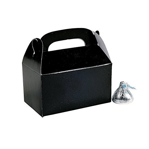 Mini Black Treat Boxes with Handles - Bulk set of 24 - Party, Wedding and Halloween Supplies