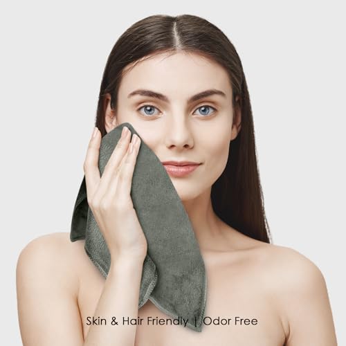 Image of HOUSSE Microfiber Face Towels | Ultra Absorbent, Odour-Free, Quick Dry 450 GSM Face Towel for Home, Gym, Travel, Running and Personal Use | 30x30 cm | Set of 4 in One Colour (Dusty Olive, Pack of 4)