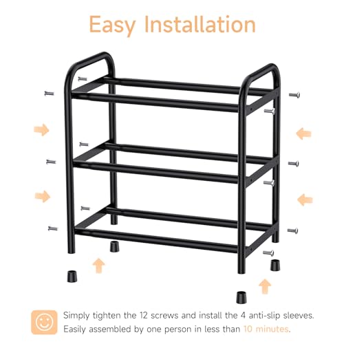 Miniatura 4 de Esonstyle Zapatero De 3 Niveles, Ajustable 42-77 Cm, Para 6-12 Pares De Zapatos, Ahorra Espacio Y Estable, Negro, Para Entrada De Casa, Pasillo Y Armario