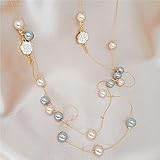 Bysonglezai Halskette Pulloverkette Damen Langkettige Frauen Camellia Double Layers Simulierte Perlenkette Damen Luxusmode Pullover Kette Feine Freundin Geschenke Pinkandgrey