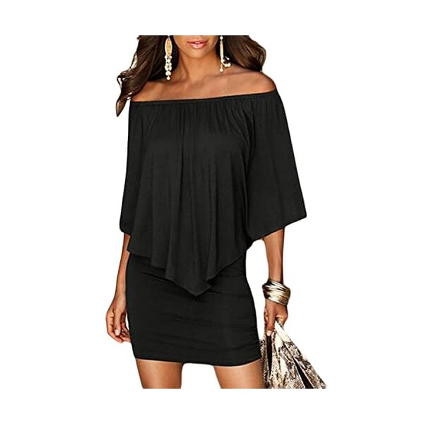 Sidefeel-Women-Off-Shoulder-Ruffles-Bodycon-Mini-Dress Sidefeel Women Off Shoulder Ruffles Clubwear Mini Dress Large Black