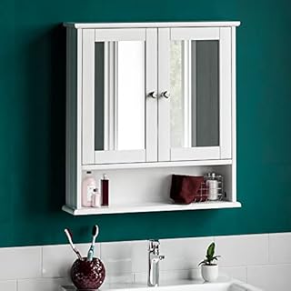 Bath Vida Bathroom Cabinet Mirrored Double Doors Wall Mounted Storage Furniture, White