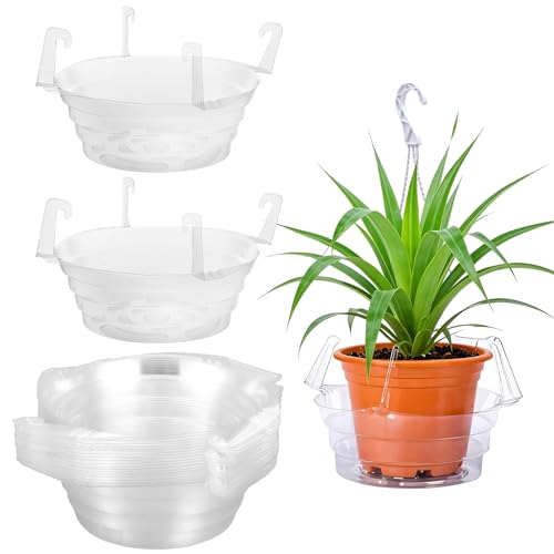 AojSup 20 Pcs Hanging Plant Water Catcher Tray, 10 Inch Clear Plastic Hanging Basket Drip Pan Saucer for Indoor Outdoor Potted Plants (10
