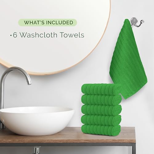 Image of Elegant Comfort 100% Turkish Cotton Corduroy Ribbed Luxury Washcloths 6 Pack Soft 13 x 13 Inch - Higly Absorbent, Durable, Quick Dry, Spa Premium Hotel Quality for Bathroom or Travel, Emerald Green