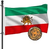 AZCOVER Iran Flag, 3x5 Ft Persian Flag outdoor Embroidered Old Iranian Flag Lion and Sun with Brass