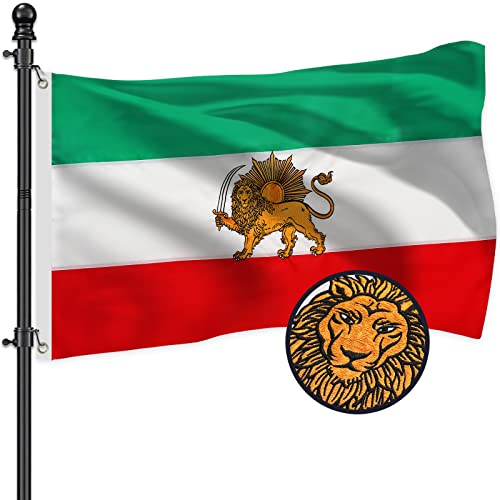 Azcover Iran Flag, 3X5 Ft Persian Flag Outdoor Embroidered Old Iranian Flag Lion And Sun With Brass Grommet, Sewn Stripes 3X5 Iran Flag Lion Heavy Duty Outdoor #TOP5