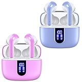 TAGRY 2 Sets X08 Purple and Sunset Pink Bluetooth Headphones True Wireless Earbuds 60H Playback Ear Buds with Wireless Charging Case in-Ear Earbuds with Mic