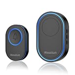 Wesstun Wireless Doorbell for Home, IP67 Waterproof, Plug-in with 39 Bells, 5 Level Volume Adjustment and LED Indicator, Easy to Install in Home, Classroom and Warehouse, Black