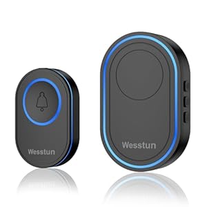 Wireless Doorbell, IP67 Waterproof Plug in Doorbell Wireless with 39 Chimes, 5 Levels Volume Adjust & LED Indicator, Easy Install at Home, Classroom & Warehouse, Black